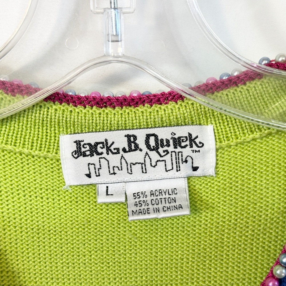 VTG‎ Jack B Quick Large Sweater Flamingo Beaded Zip Beachy Coastal Novelty 345 - Picture 3 of 11
